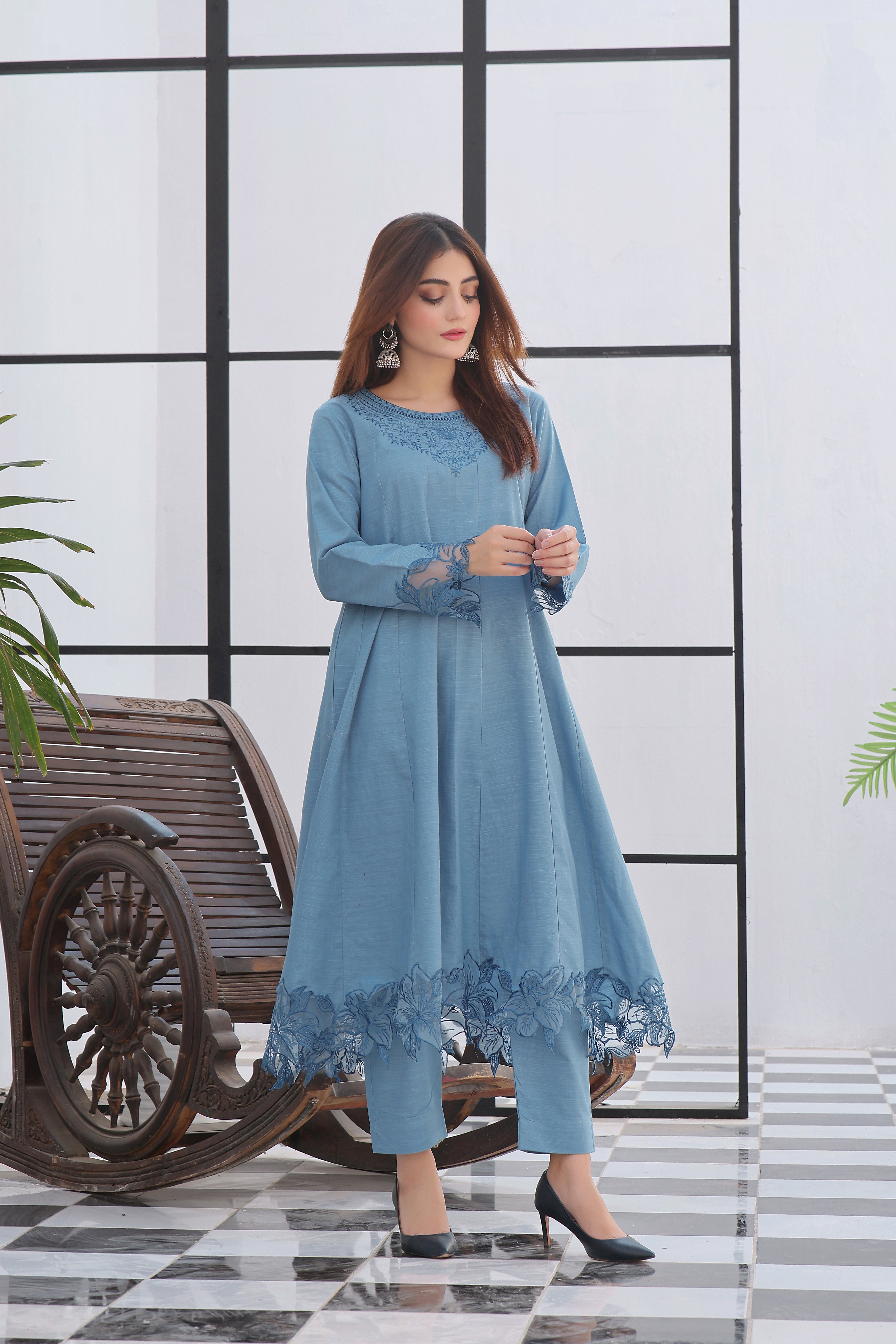 Luxeurs Khaddar Stitched Embroidered Dress