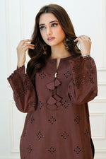 Load image into Gallery viewer, Brown Schiffli Lawn 2PC Dress
