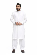 Load image into Gallery viewer, Men&#39;s White Stitched Cotton Shalwar Kameez
