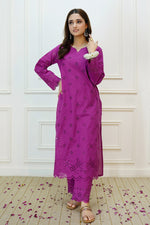 Load image into Gallery viewer, Red Violet Schiffli Lawn 2PC Dress
