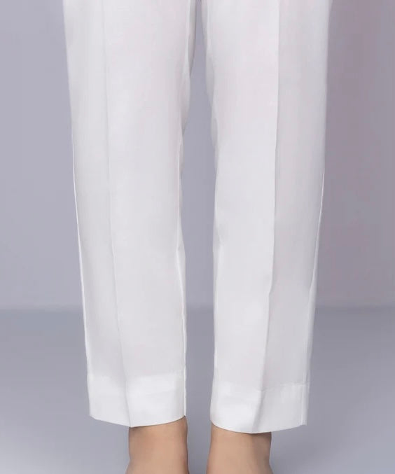 White Basic Straight Pants - Cambric