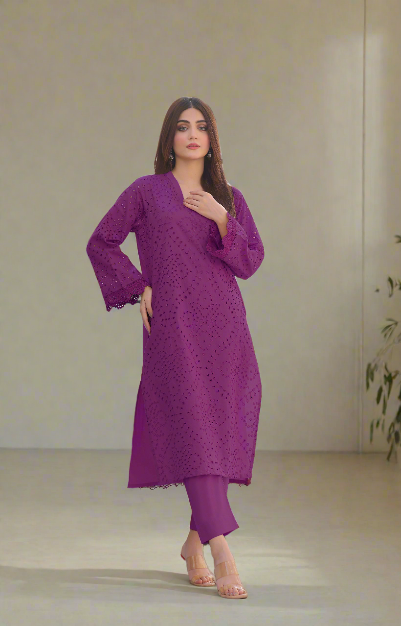 GlowBerry Schiffli Embroidered 2PC Dress