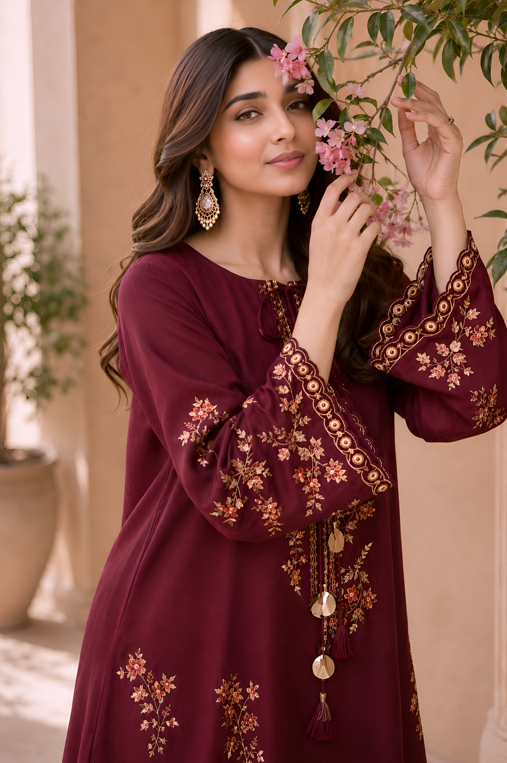 Maroon Charmeuse Kaftaan