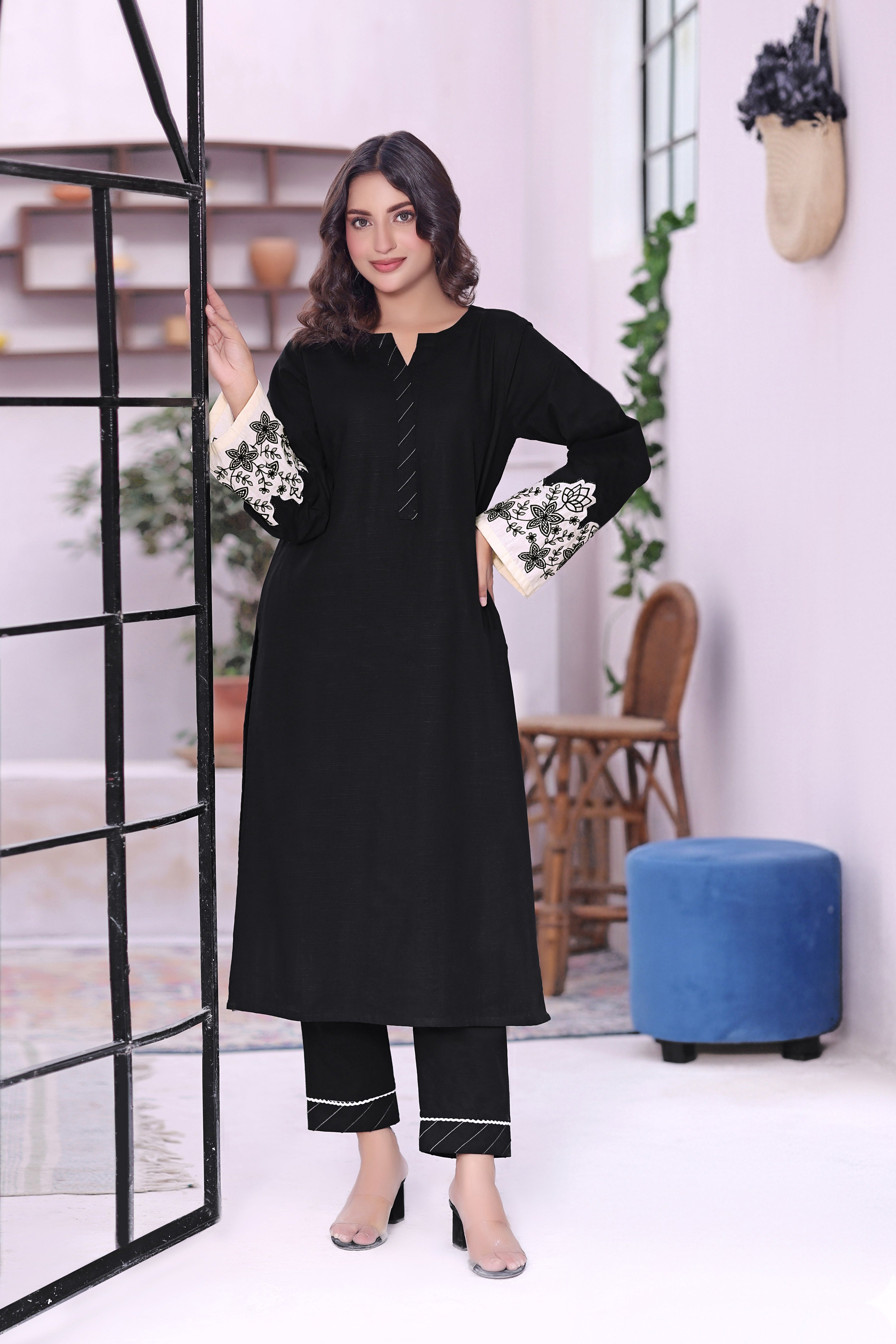 Ebony khaddar Embroidered 2PC Dress