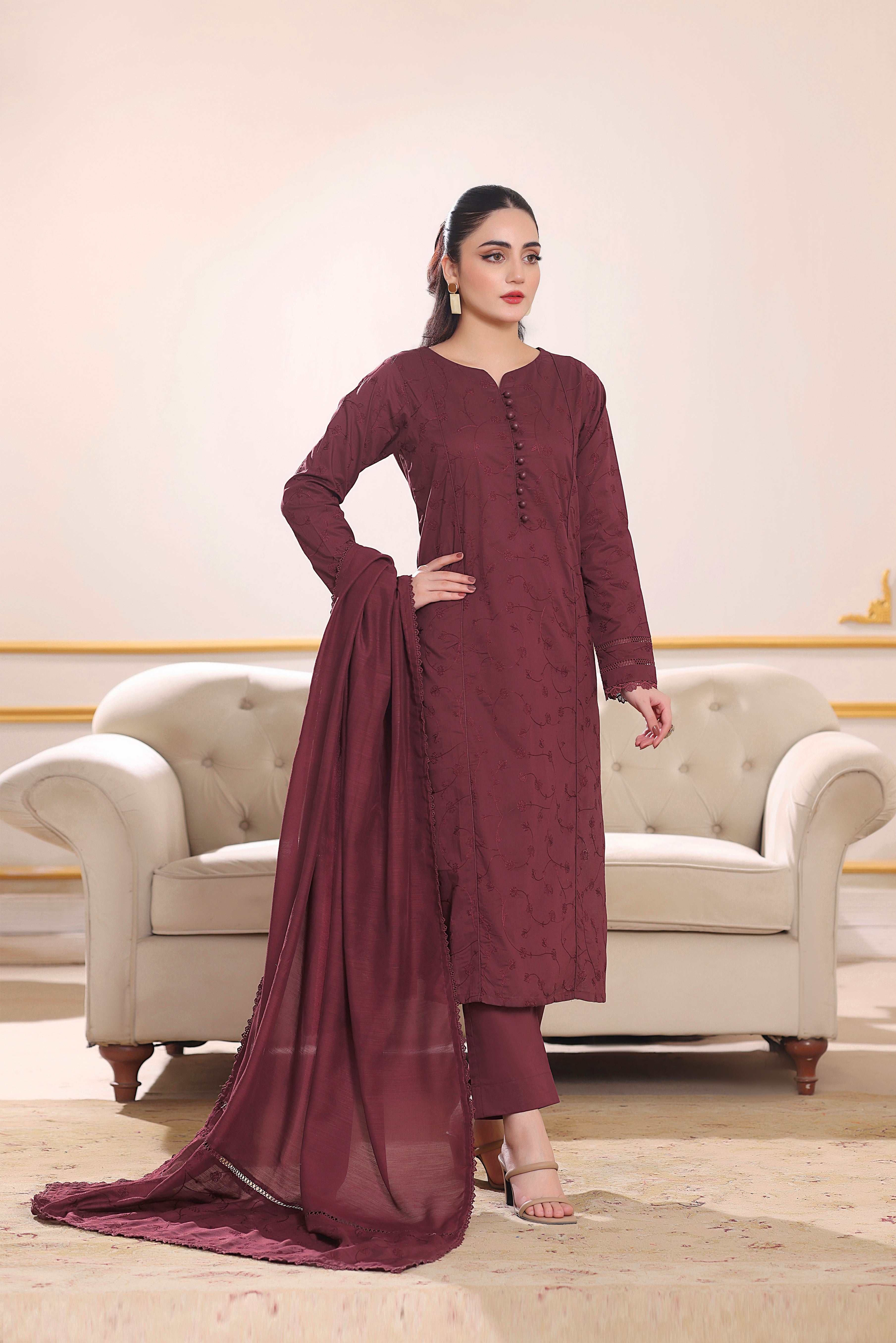 Ophelia Embroidered 3PC Lawn Dress