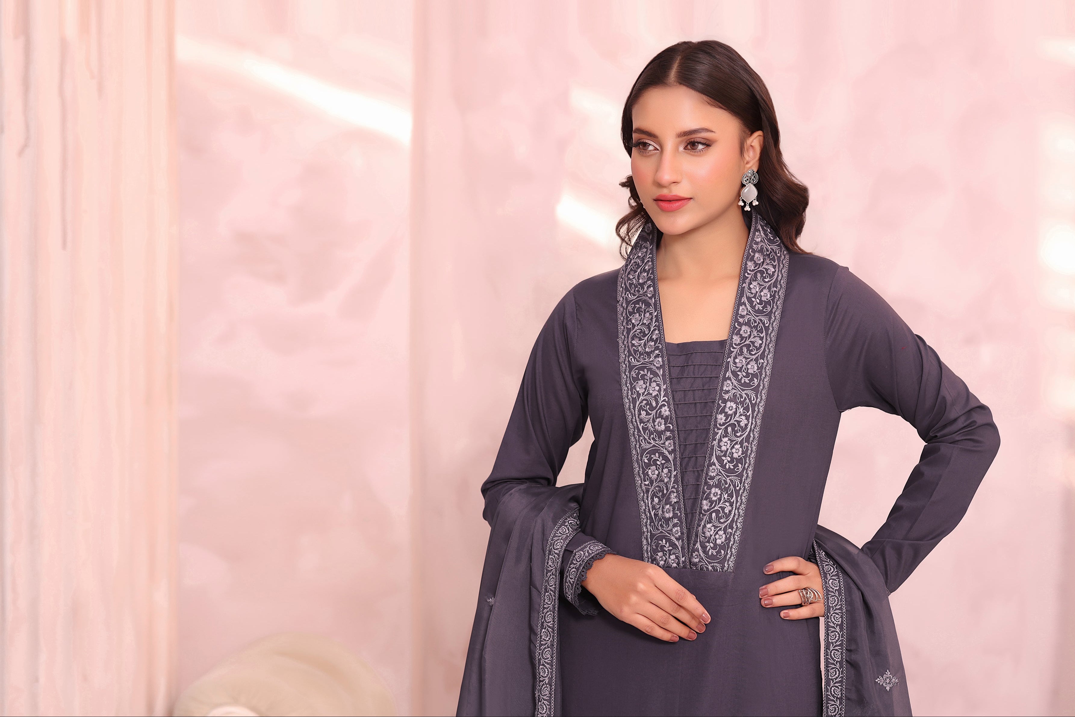 Midnight Embroidered 3PC Lawn Dress