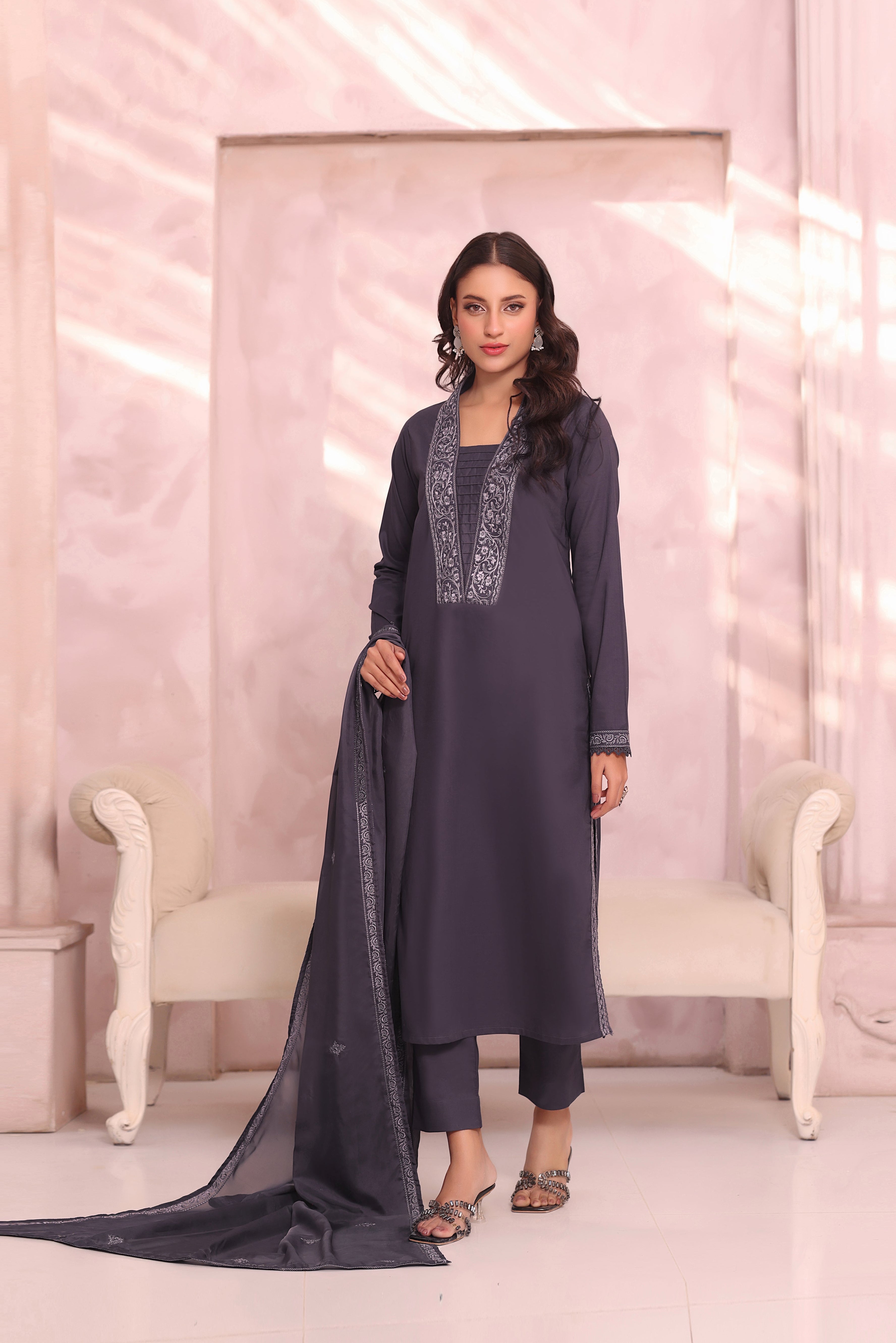 Midnight Embroidered 3PC Lawn Dress