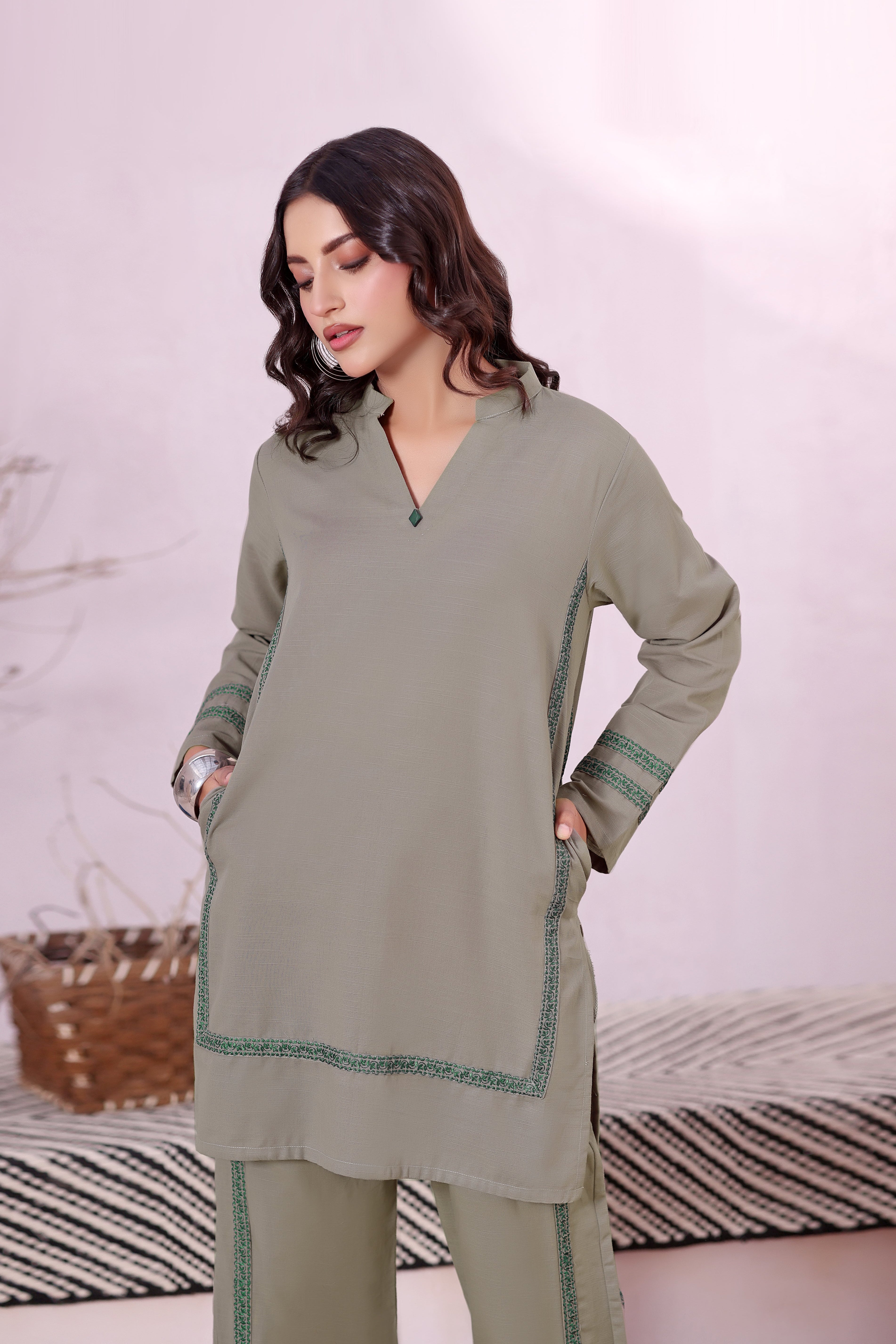 Mint khaddar Embroidered 2PC Dress