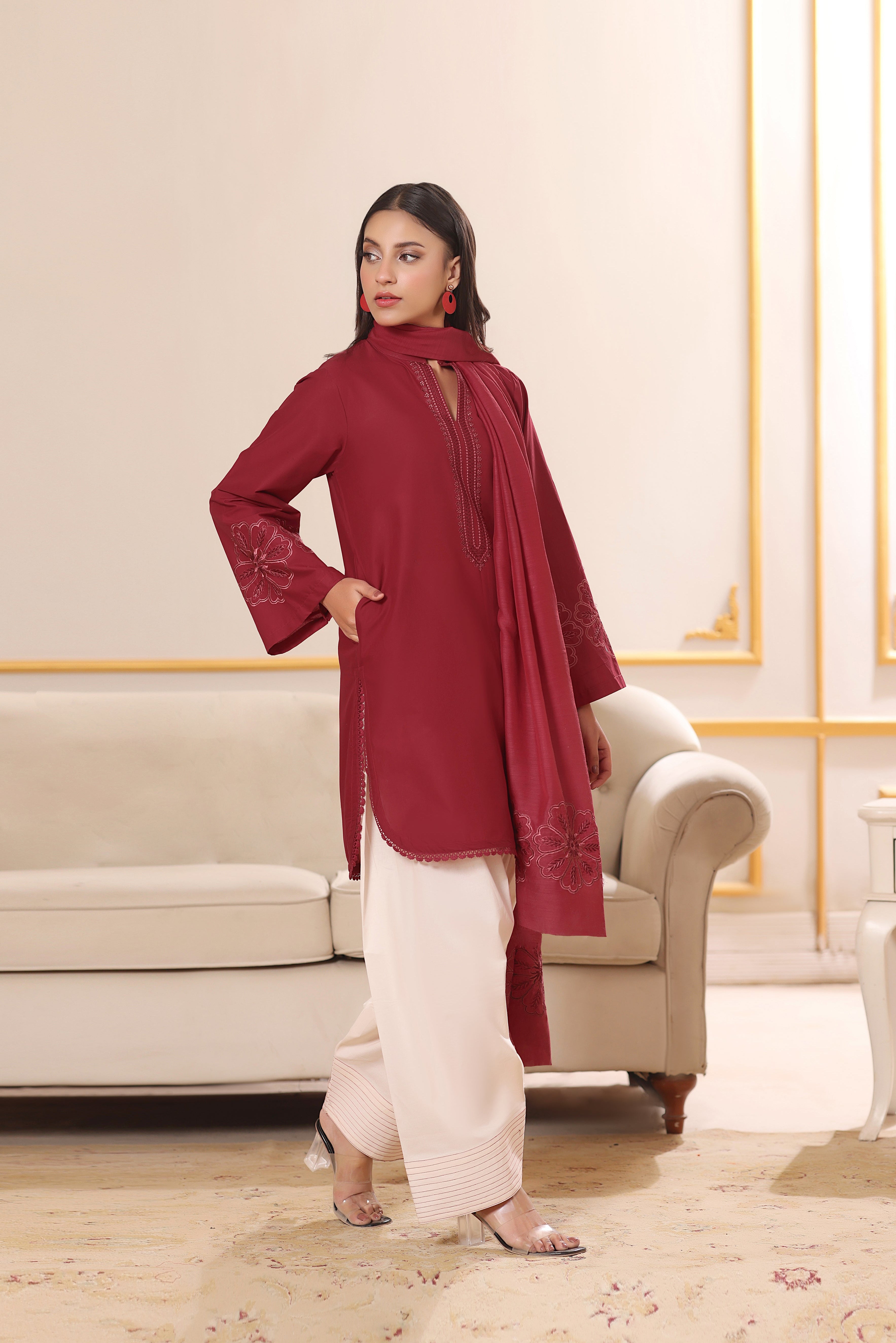 Rosebud Embroidered 3PC Lawn Dress