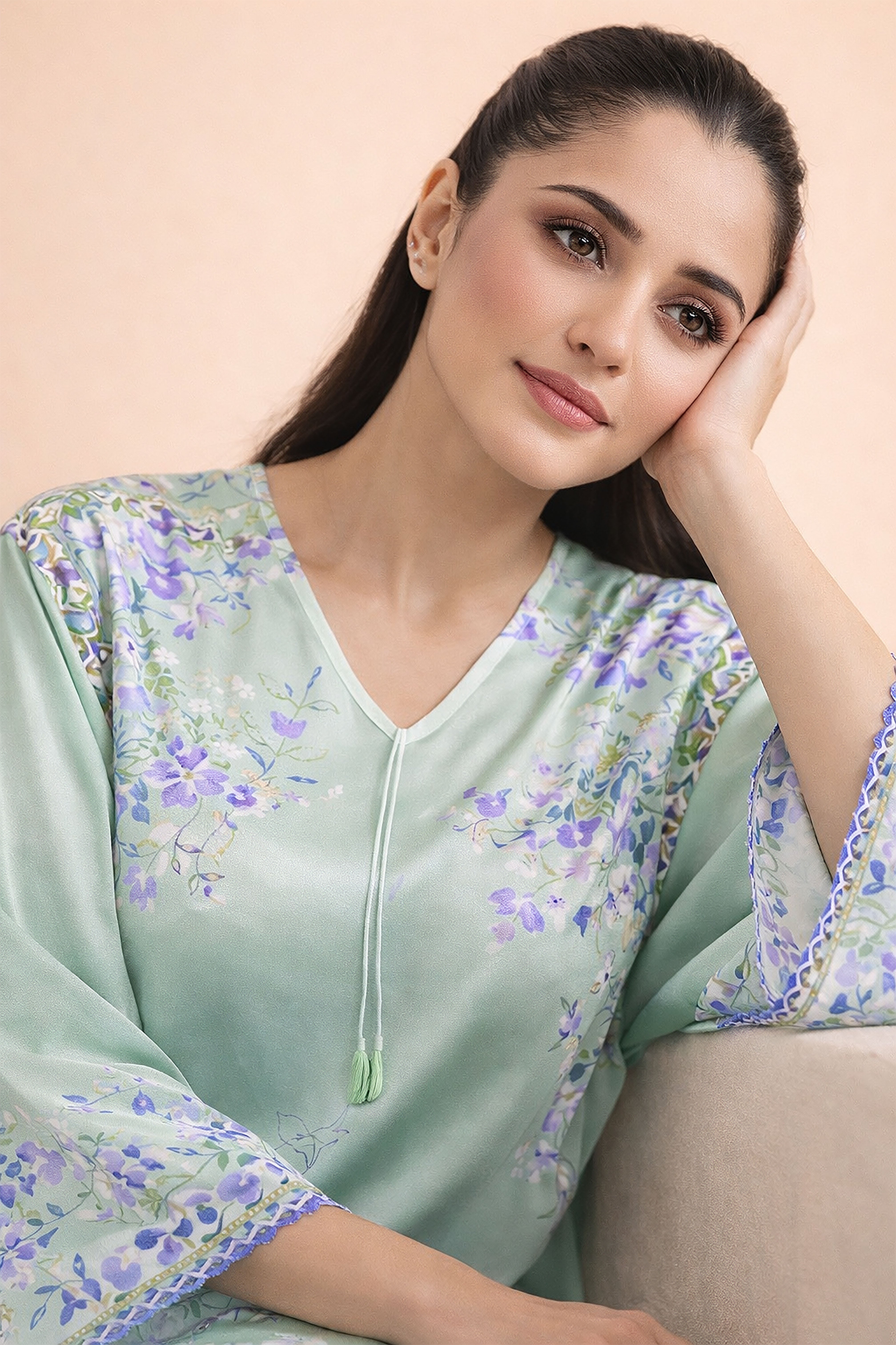 Serafina Printed Raw Silk Kaftan