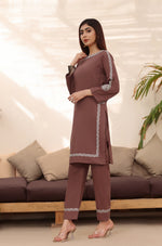 Load image into Gallery viewer, Russet Stitched 2pc Embroidered Suit
