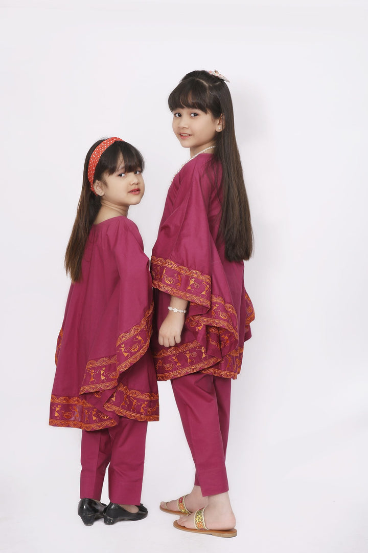 Kaftaan Stitched 2 Piece Embroidered Cotton Suit For Kids