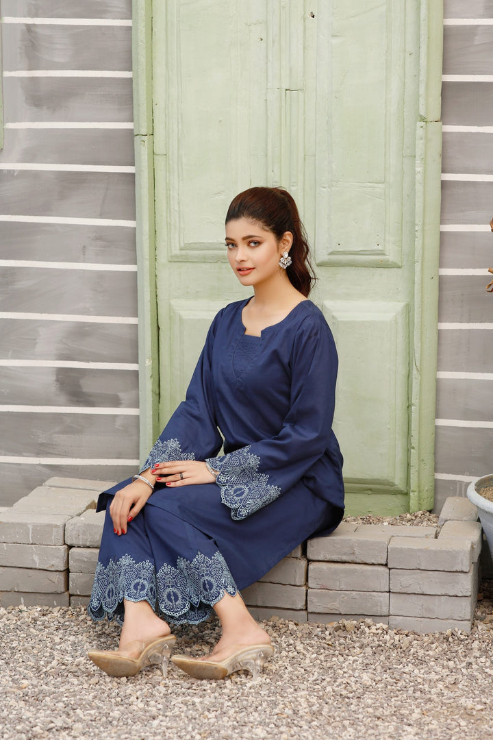 Clematis Stitched 2 Piece Embroidered Cotton Suit