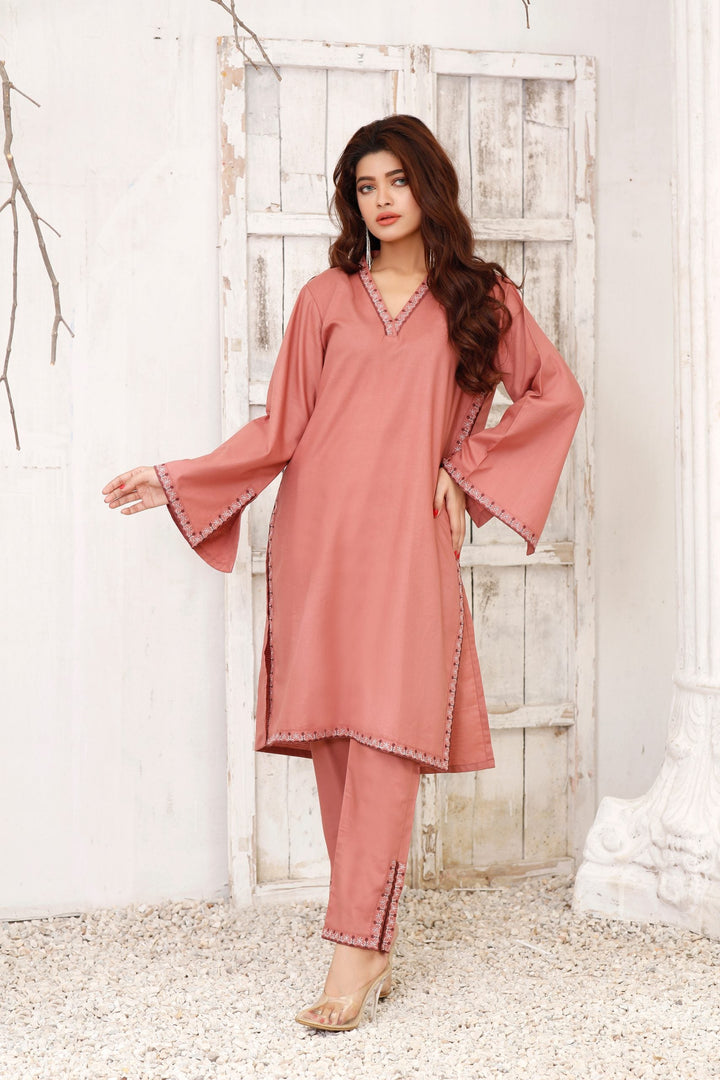 Rose Wood Stitched 2 Piece Embroidered Cotton Suit