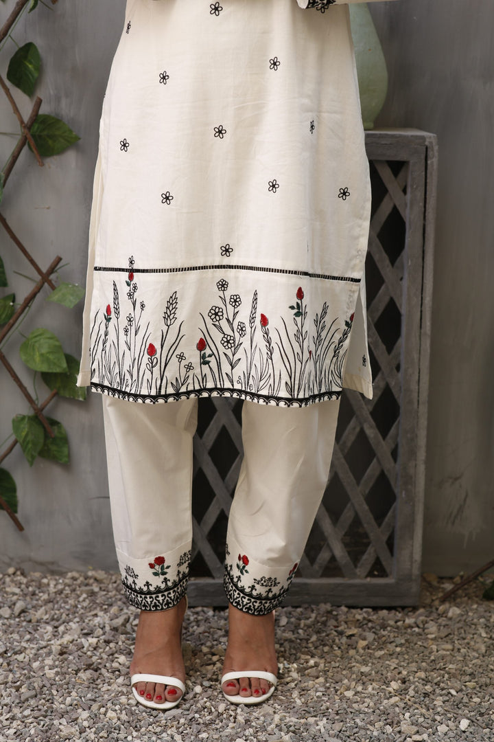 Moon Light Stitched 2 Piece Embroidered Cotton Suit