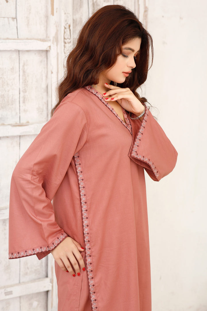 Rose Wood Stitched 2 Piece Embroidered Cotton Suit