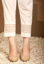 Load image into Gallery viewer, Stylized Embroidered Cambric Straight Pants - Off White
