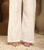 Load image into Gallery viewer, Stylized pleates Cambric Cotton Plazo Trouser - Off White
