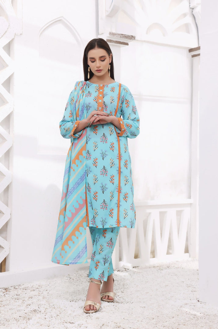 Botanical Hues Stitched 3 Piece Embroidered Lawn Cotton Suit