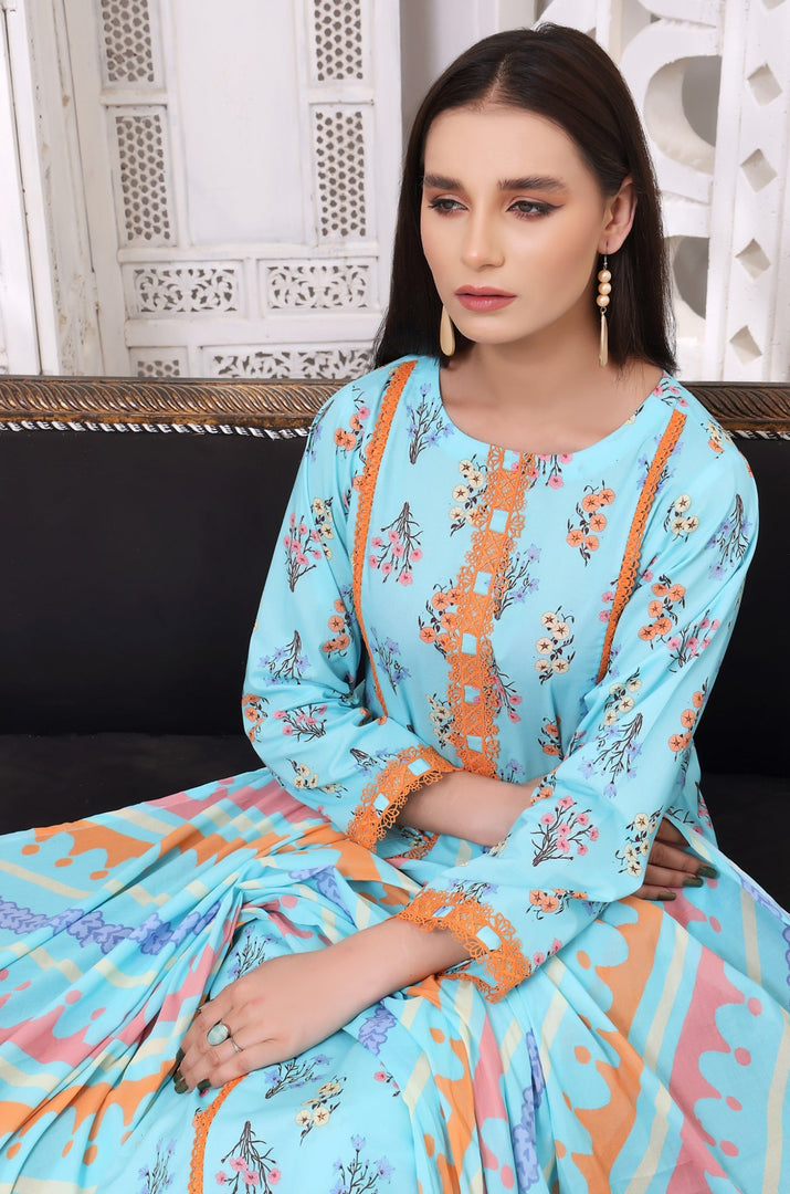 Botanical Hues Stitched 3 Piece Embroidered Lawn Cotton Suit
