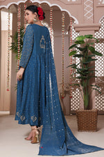 Load image into Gallery viewer, Moroccan Blue Stitched 3 Piece Embroidered Raw Silk Outfit