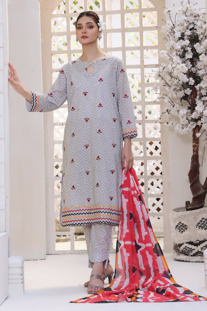 Ziczac Stitched 3 Piece Embroidered Lawn Cotton Suit
