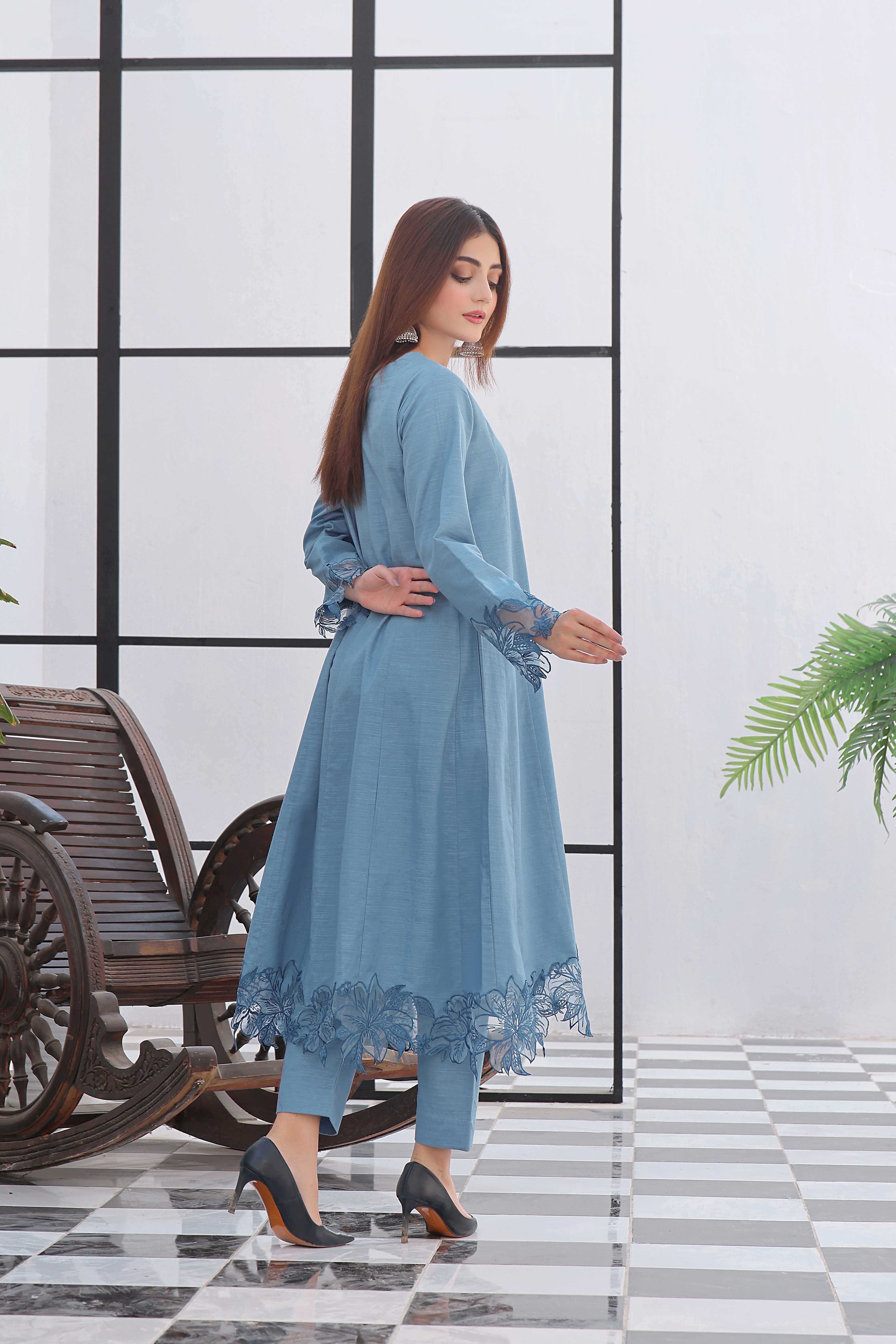 ワンピース Pakistani elegant embroidered Lawn kurta Pakistan - Saahiba By KZ Luxurious Embroidered Lawn With