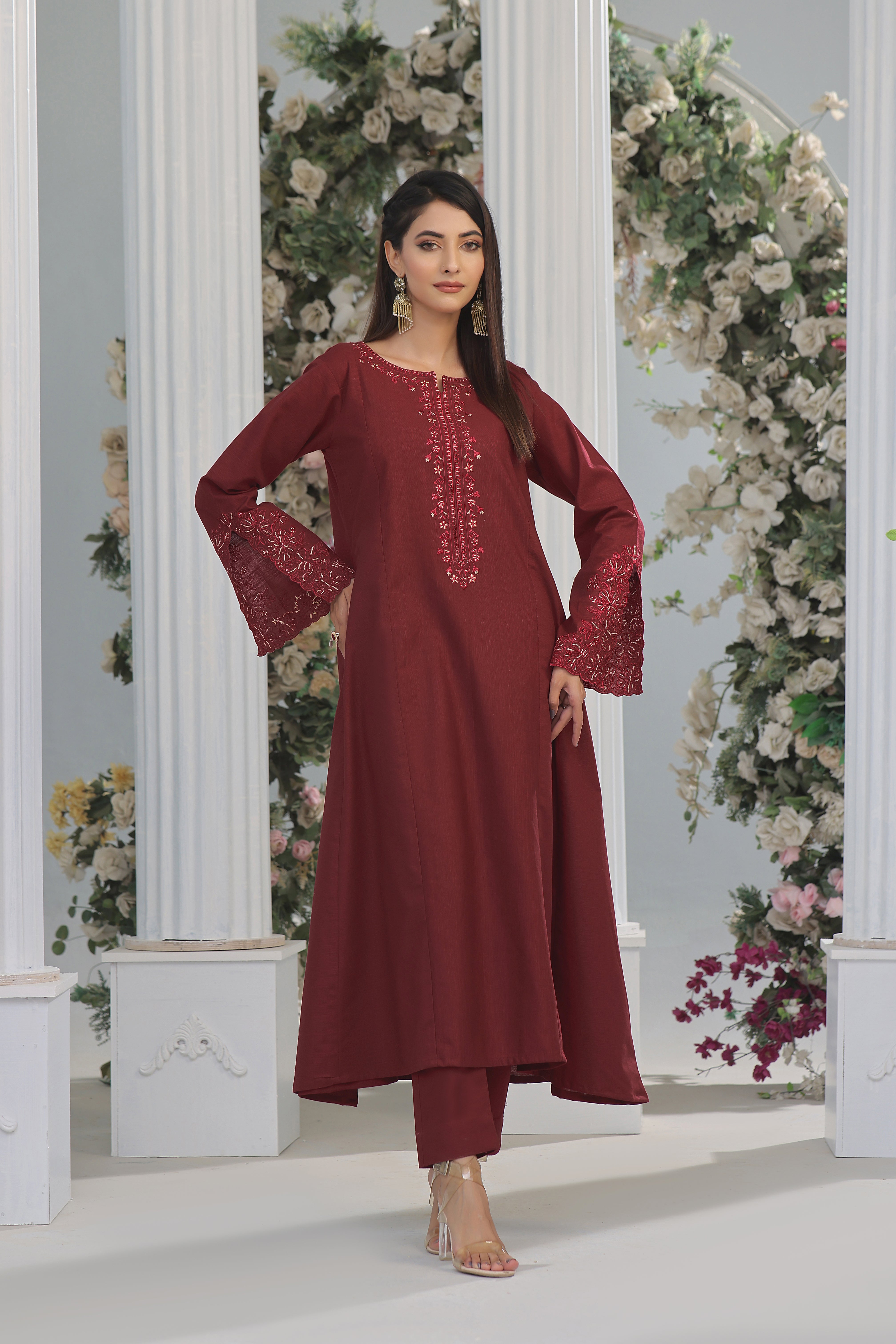 Luxeurs Khaddar Stitched Embroidered Dress