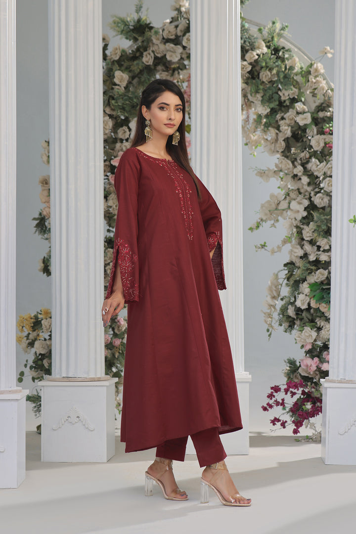 Luxeurs Khaddar Stitched Embroidered Dress