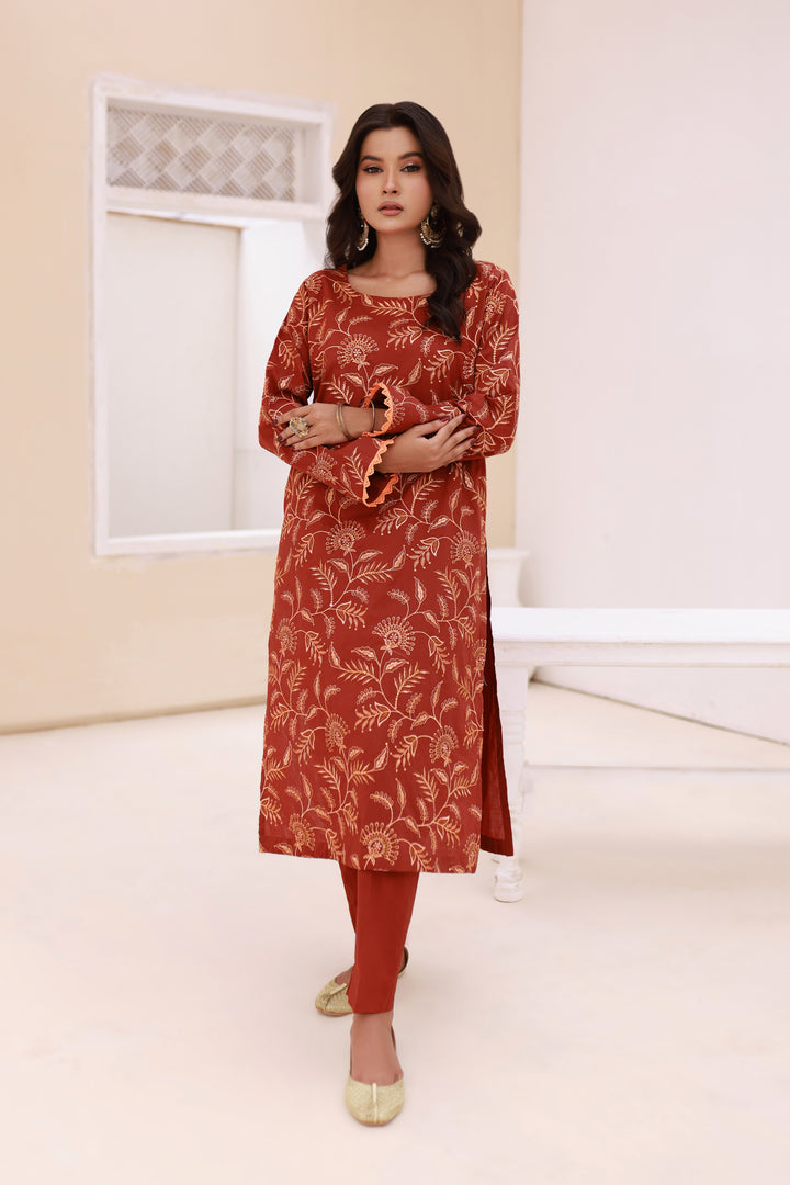 Luxeurs Lawn CottonStitched Embroidered Dress