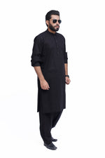 Load image into Gallery viewer, Mens&#39; Black Stitched Cotton Shalwar Kameez
