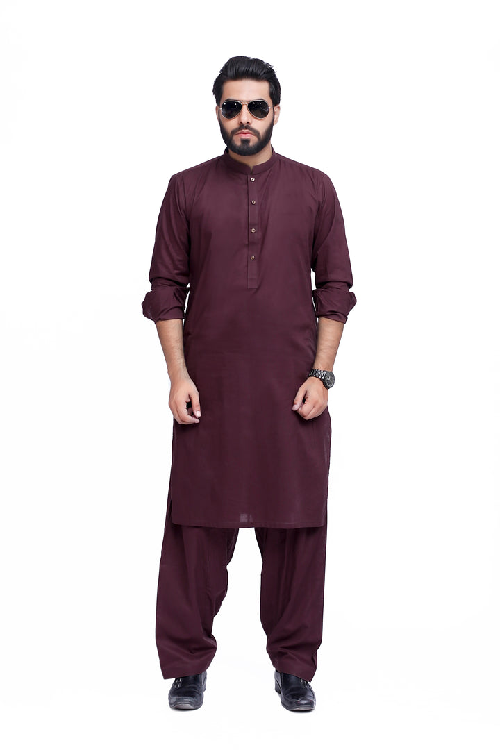 Men's Brown Stitched Cotton Shalwar Kameez