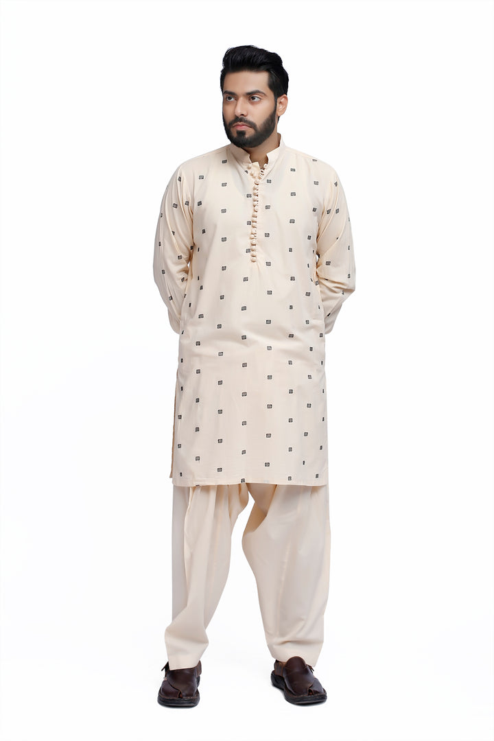 Men's Beige Stitched Cotton Shalwar Kameez