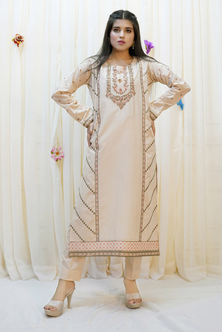 Luxeurs Lawn CottonStitched Embroidered Dress