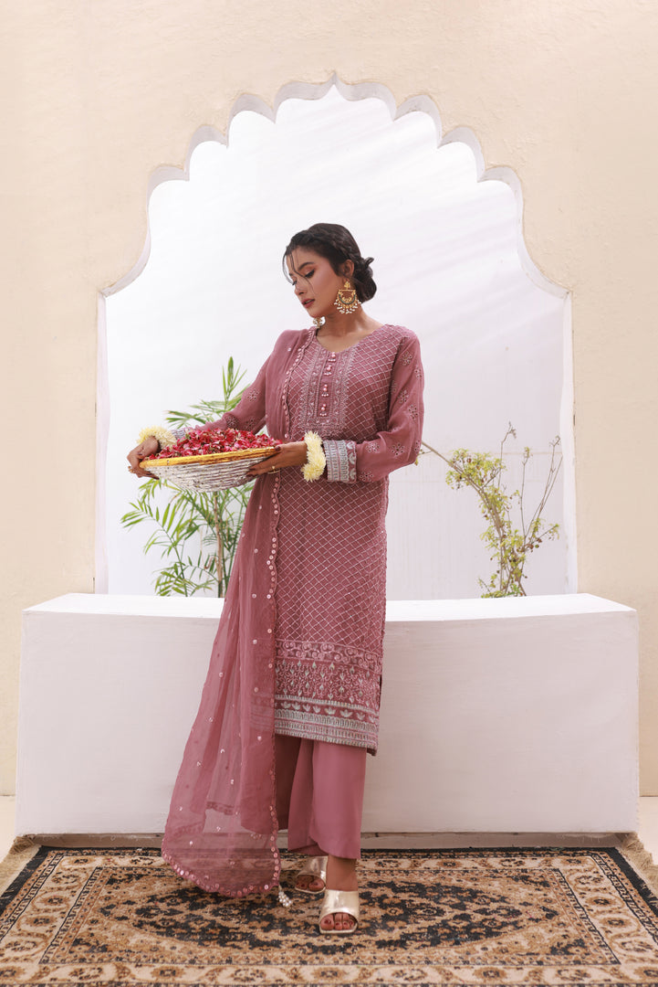 Luxeurs Embroidered Chiffon Stitched Formal Dress