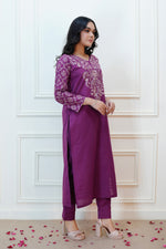 Load image into Gallery viewer, Deep Purple 2PC Embroidered Dress
