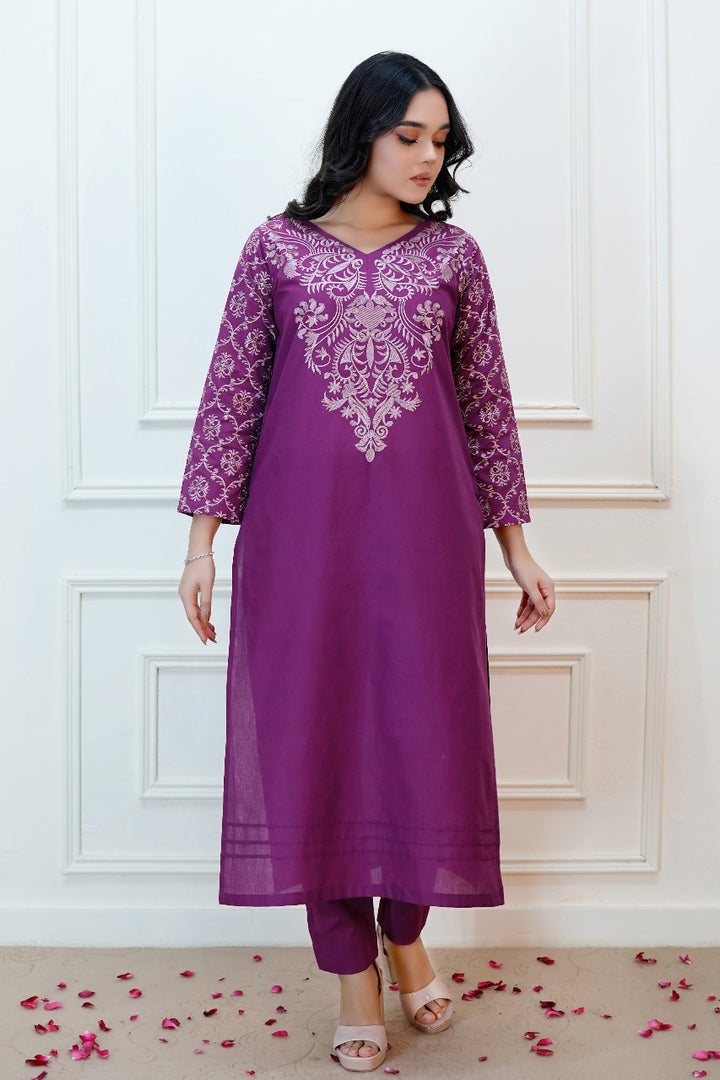 Deep Purple 2PC Embroidered Dress