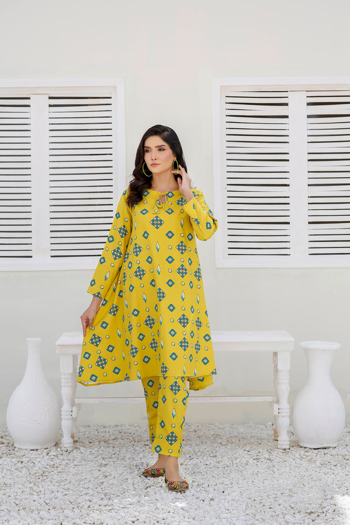 Geometric Printed 2pc Cambric Cotton Dress