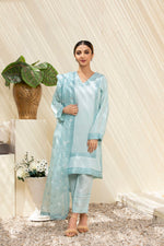 Load image into Gallery viewer, Powder Blue Stitched 3 Piece Embroidered Sequin work Silk Suit