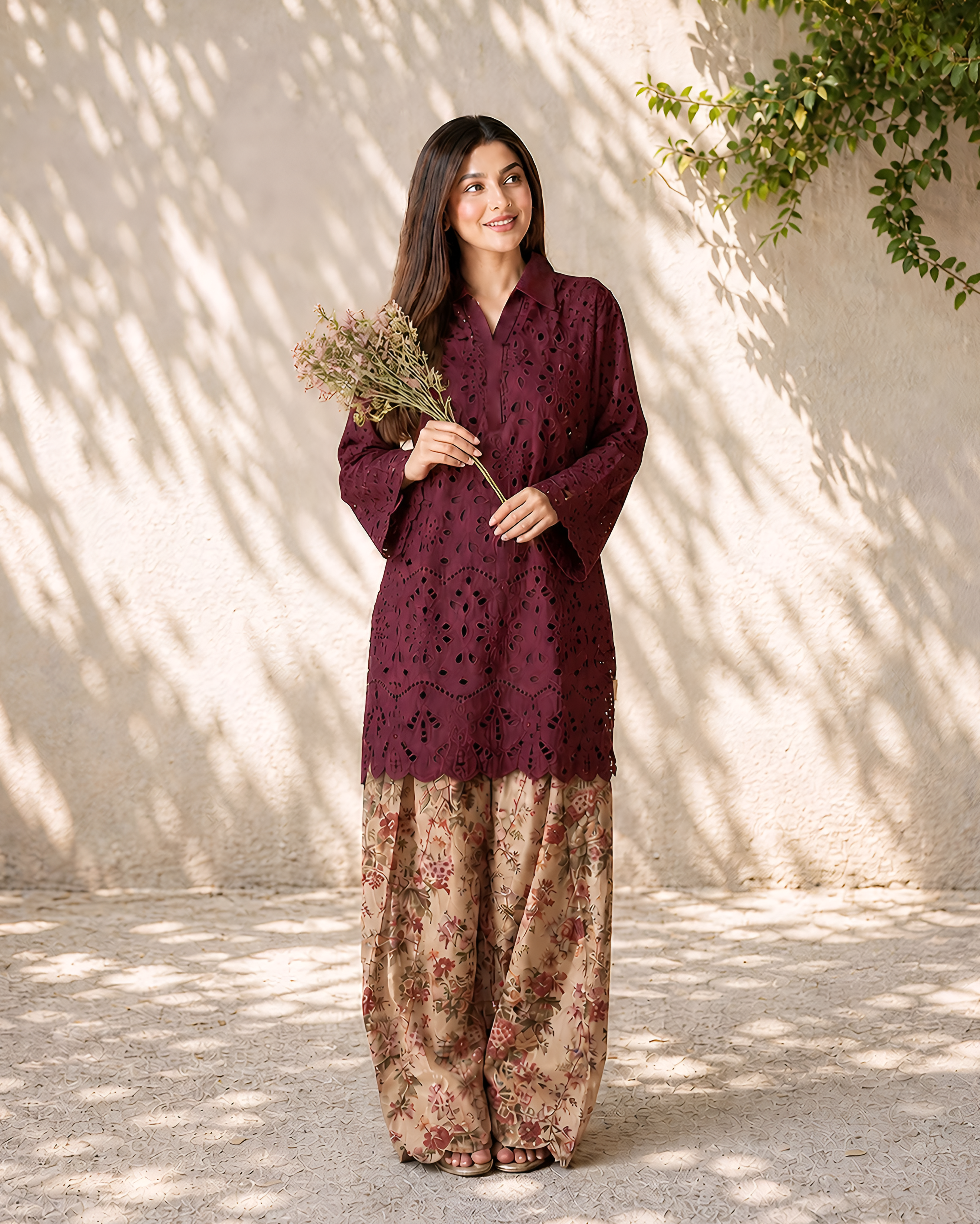 Dried Rose Embroidered 2pc Dress