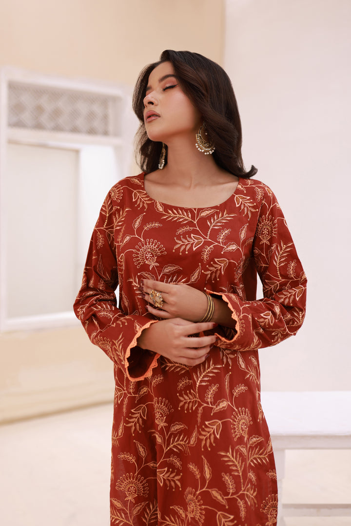 Luxeurs Lawn CottonStitched Embroidered Dress