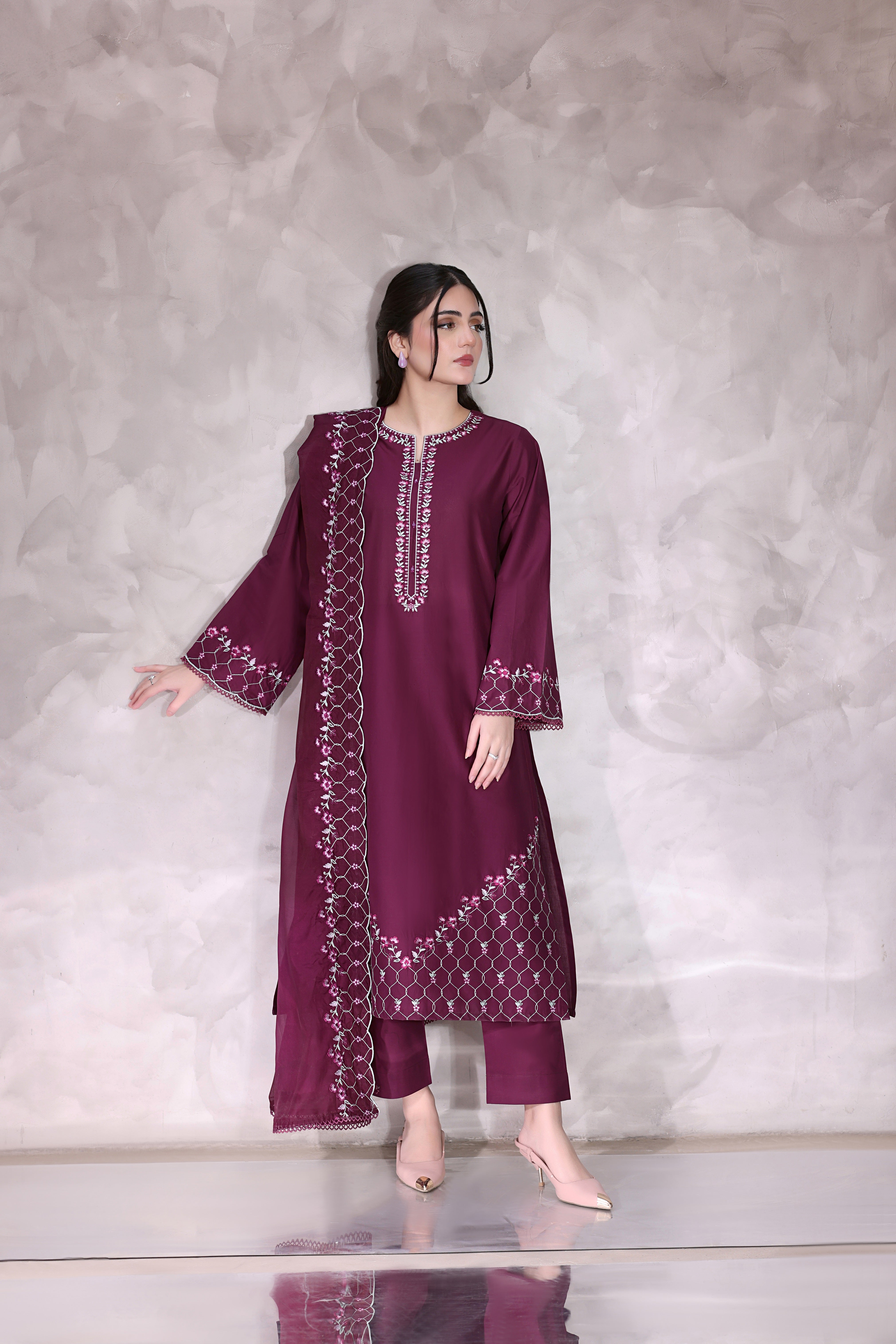 Fiona Embroidered 3PC Lawn Dress