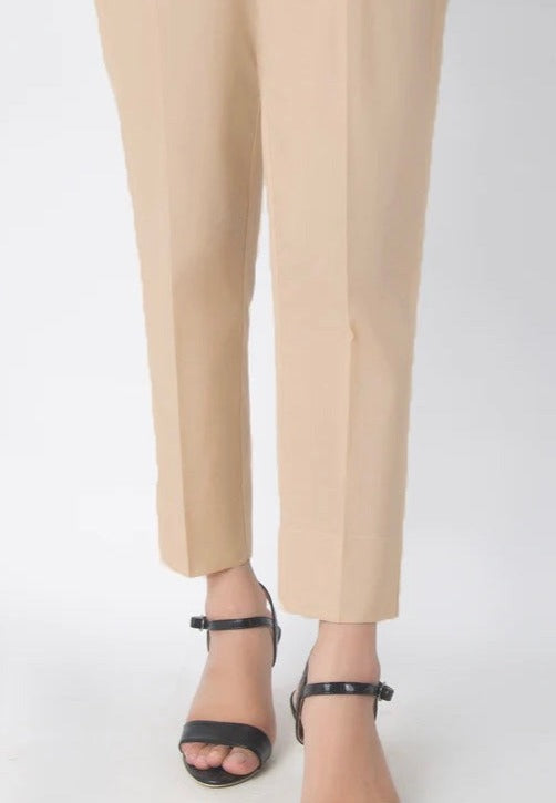 Beige Cotton Basic Straight Pants