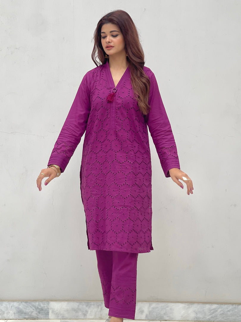 Dark Purple Stitched 2pc Dress