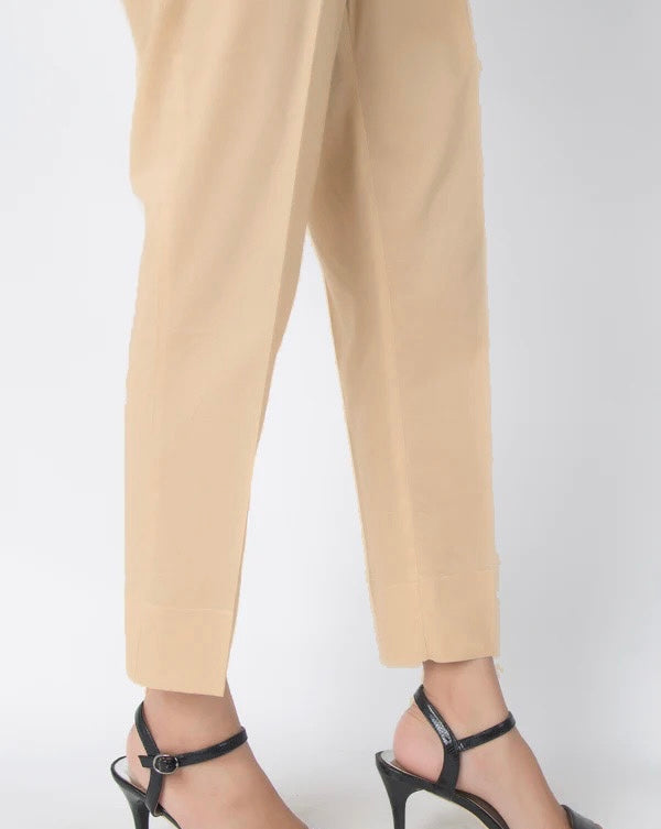 Beige Cotton Basic Straight Pants