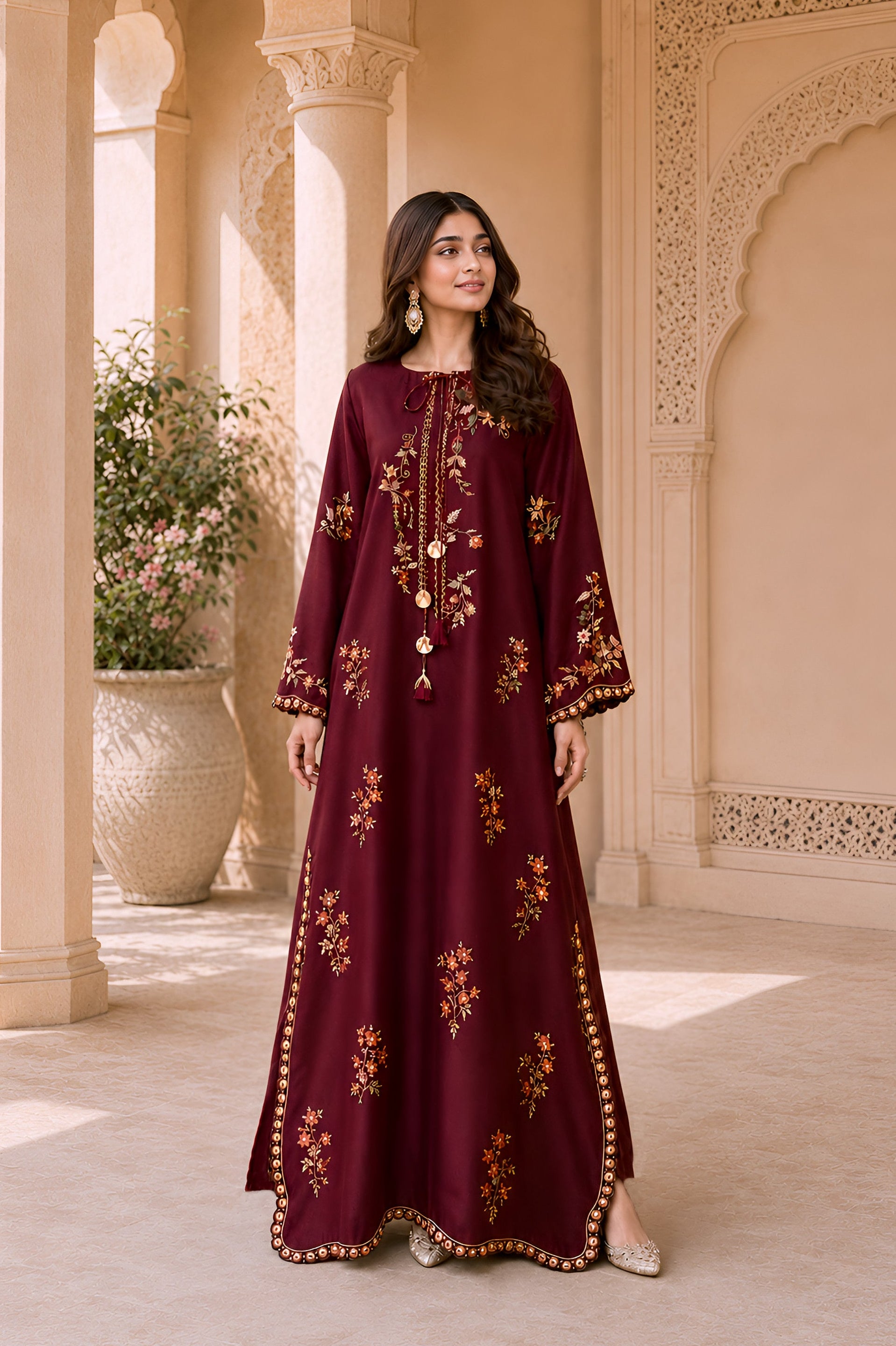 Maroon Charmeuse Kaftaan