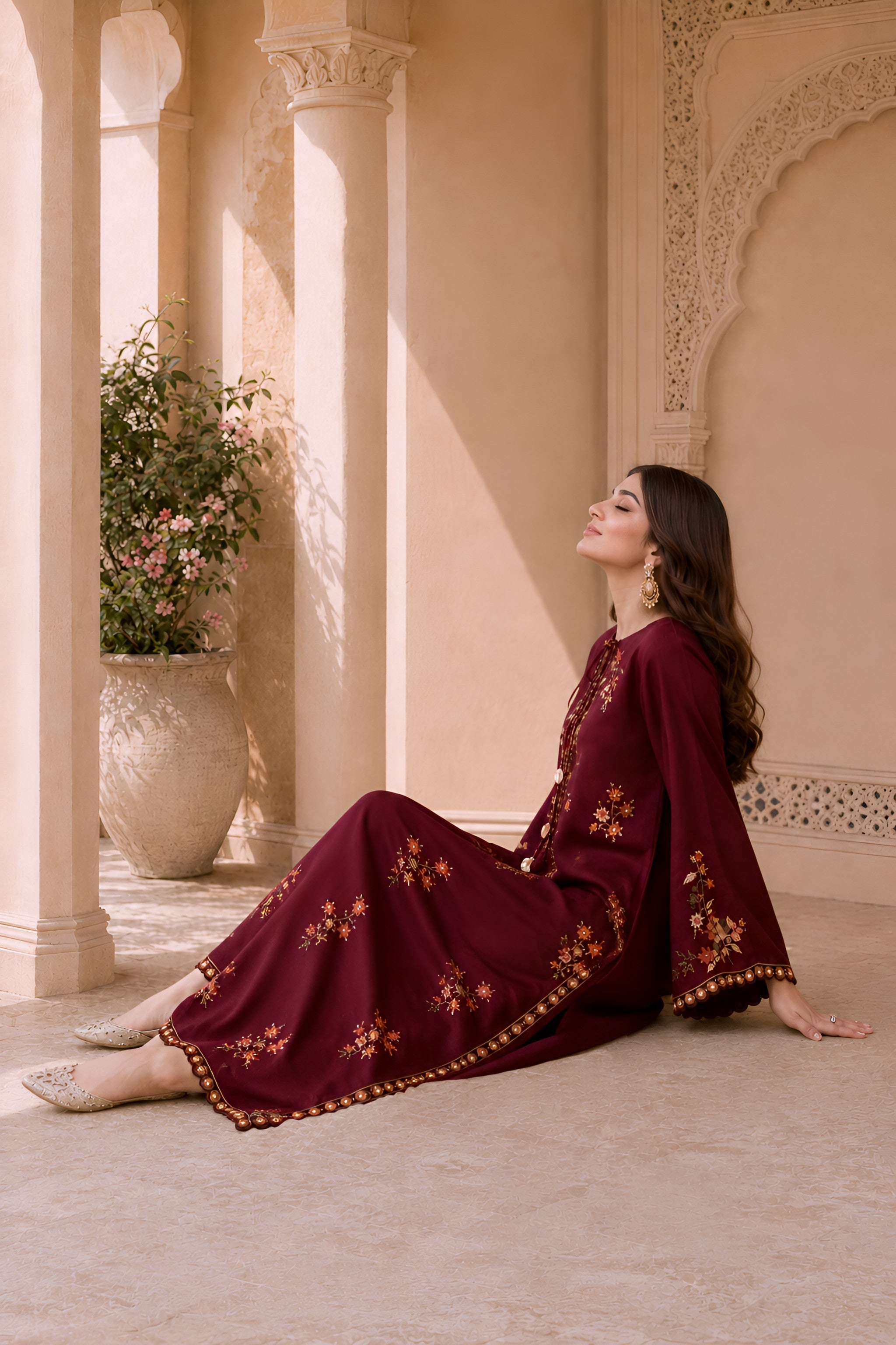 Maroon Charmeuse Kaftaan