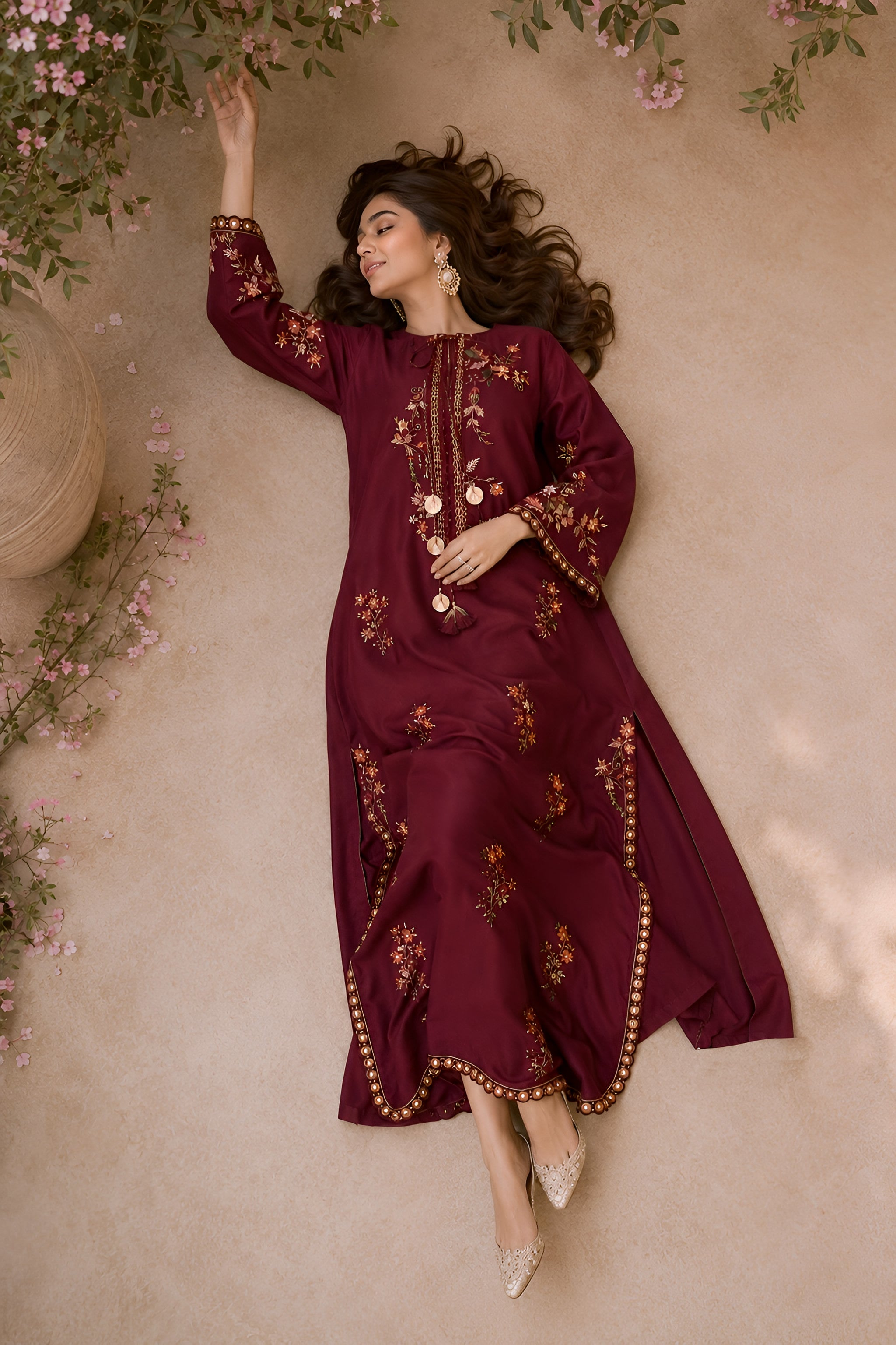 Maroon Charmeuse Kaftaan