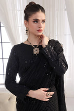 Load image into Gallery viewer, Black Chiffon Stitched Saree
