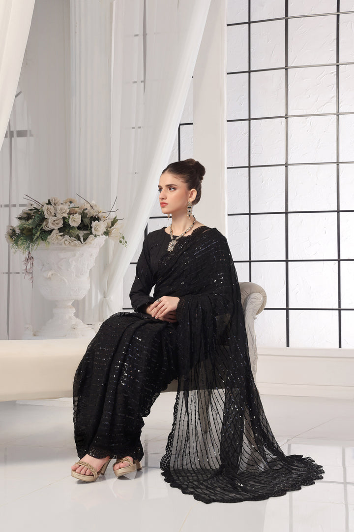 Black Chiffon Stitched Saree